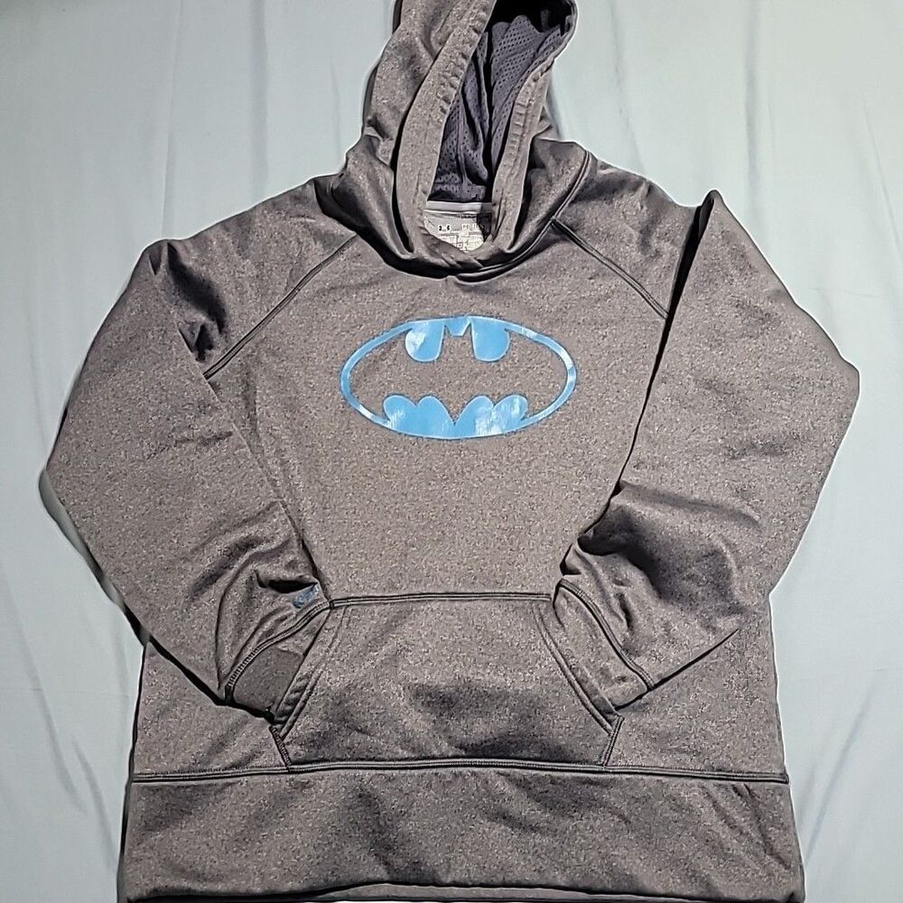 Under Armour Storm Batman Hoodie Gray W/Light Blue Batman Logo Youth XL Loose